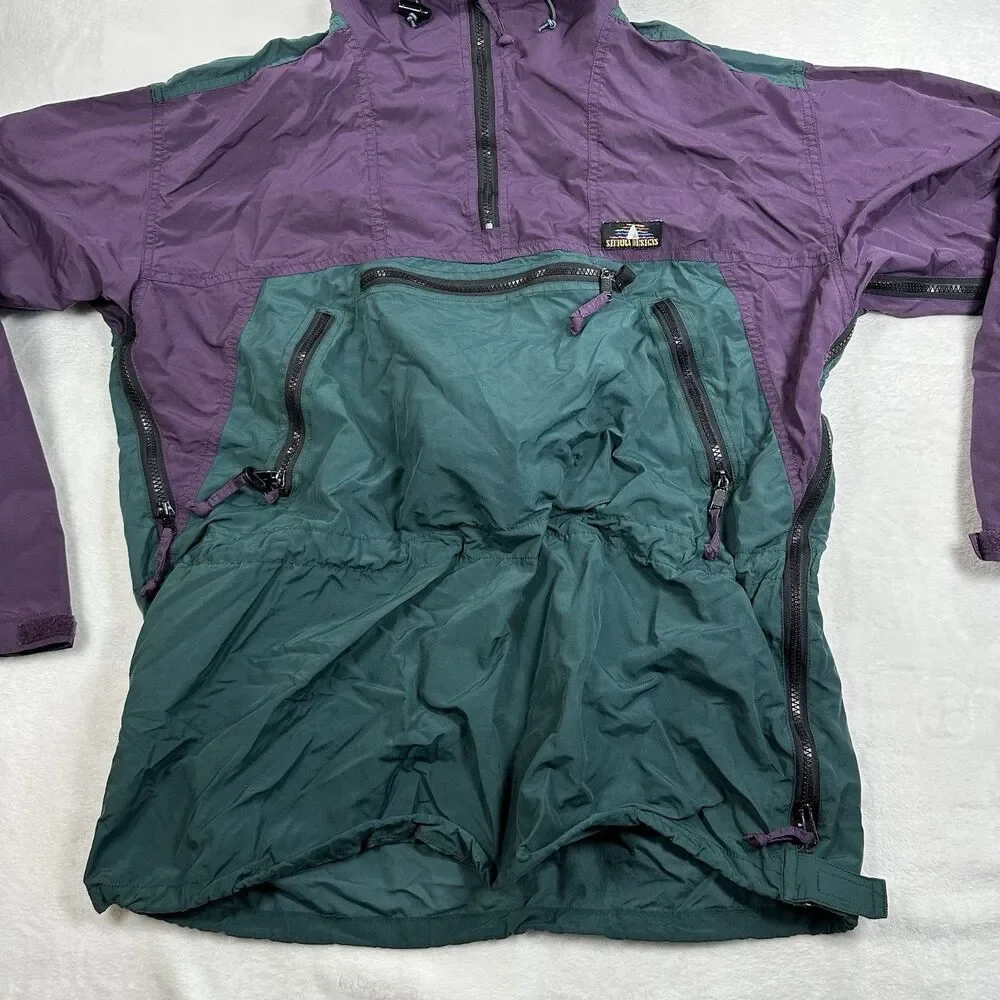 Vintage Sierra Designs Anorak Jacket Mens M Purple Teal Hooded Pullover 90s